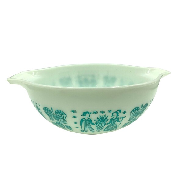 Pyrex 2.5QT Cinderella Mixing Bowl 443 Turquoise White REVERSE Amish Butterprint - Picture 4 of 10